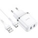 Адаптер питания Hoco N4 Aspiring dual port charger с кабелем Type-C (2USB: 5V max 2.4A) Белый - фото 66512
