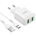 Адаптер питания Hoco N6 Charmer dual port QC3.0 charger с кабелем Type-C (2USB: 5V max 3.0A) 18W Белый - фото 69356