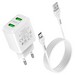 Адаптер питания Hoco N6 Charmer dual port QC3.0 charger с кабелем Type-C (2USB: 5V max 3.0A) 18W Белый - фото 69357