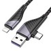 Дата-кабель USB Hoco U95 2-in-1 Freeway PD charging data cable USB/Type-C to Lightning 20W 3A 1.2 м Черный - фото 69750