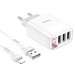 Адаптер питания Hoco C93A Easy charge 3-port digital display charger с кабелем Lightning (3USB: 5V max 3.4A) Белый - фото 81564
