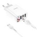 Адаптер питания Hoco C93A Easy charge 3-port digital display charger с кабелем Type-C (3USB: 5V max 3.4A) Белый - фото 81568