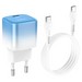 Адаптер питания Hoco C101A Single port PD 20W charger с кабелем Type-C to Lightning (Type-C: 5V max 3.0A/ 20Вт) Бело-голубой - фото 83122