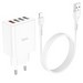 Адаптер питания Hoco C102A Fuerza QC3.0 fast charger 28.5W c кабелем Lightning (4USB: 5V max 2.1A) Белый - фото 83249