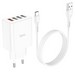 Адаптер питания Hoco C102A Fuerza QC3.0 fast charger 28.5W c кабелем Type-C (4USB: 5V max 2.1A) Белый - фото 83256