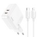 Адаптер питания Hoco C110A Lucky QC3.0 PD 35W c кабелем Type-C to Lightning (2 Type-C: 5V max 2.1A) Белый - фото 85879