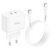 Адаптер питания Hoco N29 Triumph dual port fast charger c кабелем Type-C to Type-C 33W (2Type-C: 5V max 3.0A) Белый - фото 86263